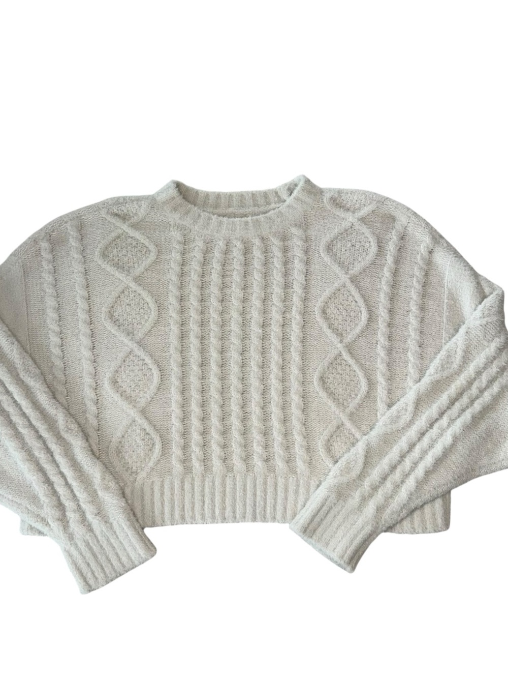 Aerie Buttercream Cropped Cable Sweater